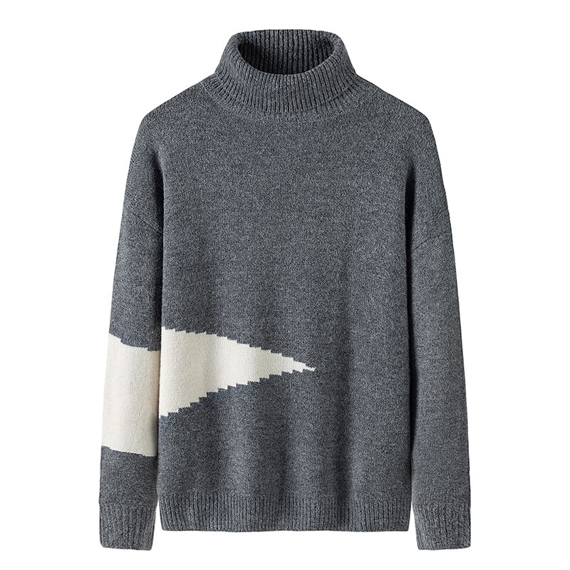 Huncher herr polotröja herr höst vinter slim fit stickad tröja med hög krage patchwork polokragar svarta tröjor för herr: Grå tröja herr / Asiatisk-xl