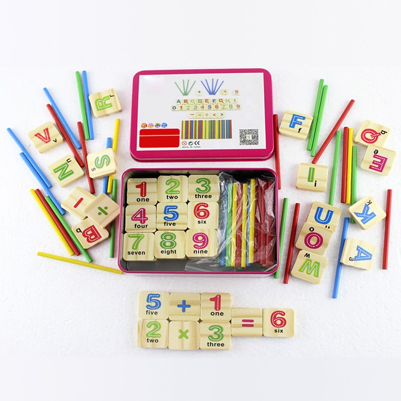Barn træ matematik numre pinde matematik legetøj baby børn tidligt læring tælle pædagogisk legetøj med boks børn