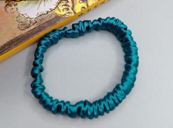 Free shippping women sweet small pure silk hair scrunchies cute gum OL basic Hair Tie Ponytail Holder: Peacockblue