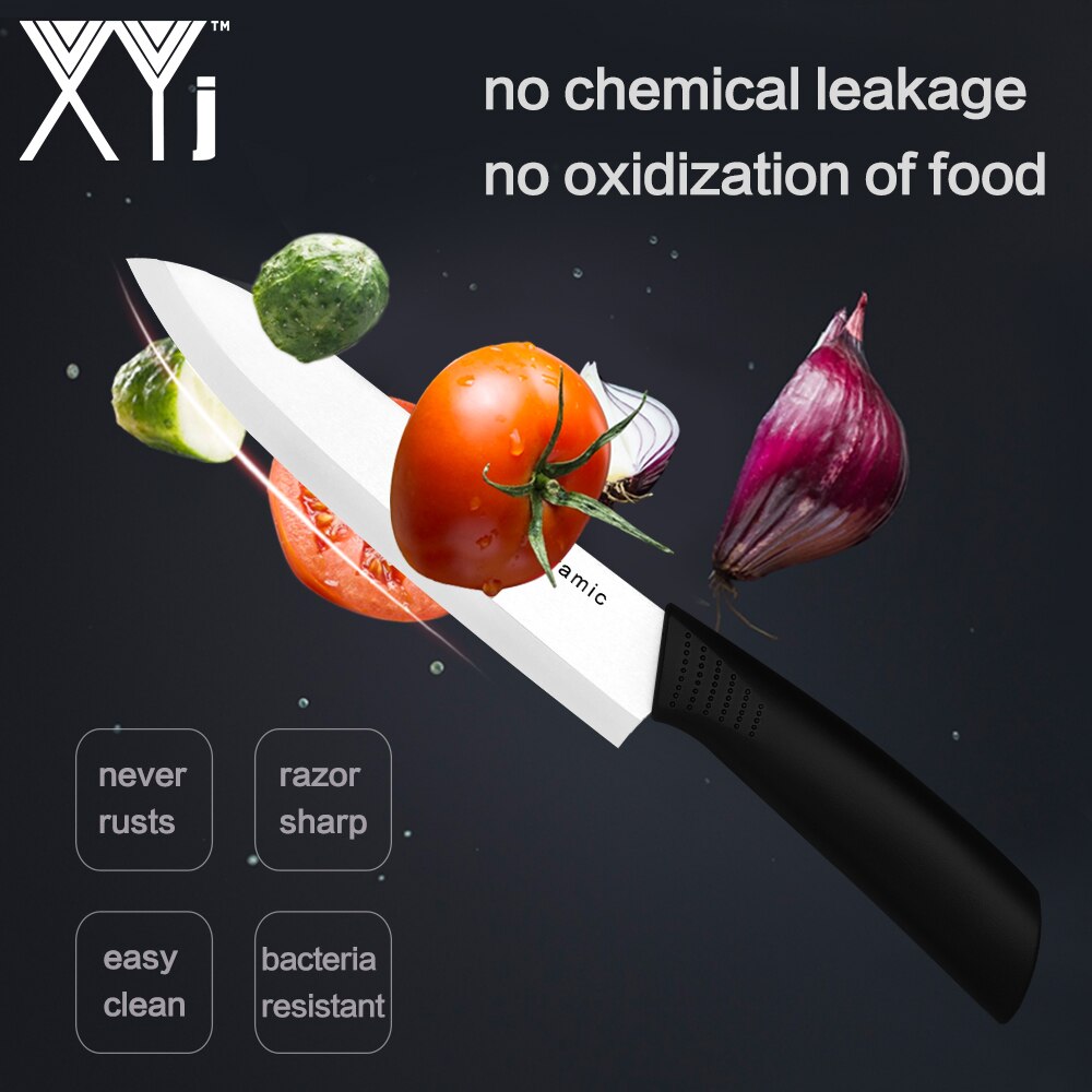 XYj Zirconia Oxide Ceramic Cleaver Black/White Blade 3&quot; 4&quot; 5&quot; 6&quot; inch + Sheath Ceramic Knife Set Kitchen Fruit Knife