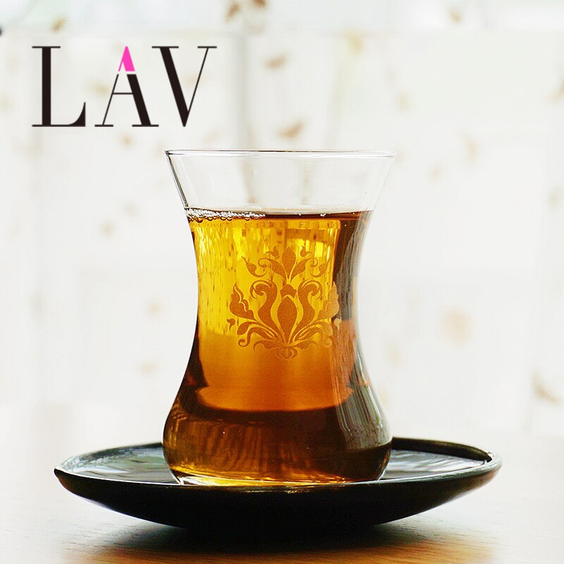 LAV Turkey Courtly Style Black Tea Cup And Saucer Kits Slim Waist Gold Leaf Pattern Espresso Coffee Mug Shot Glass Teacup Sets