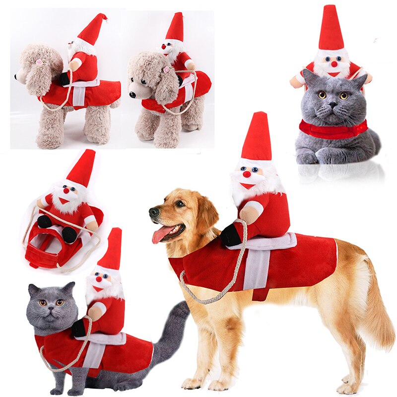 Kläder för sällskapshundar stora och medelstora hundar ridkläder förvandlade till halloween jultomten kostymtillbehör jumpsuit för hund och katt
