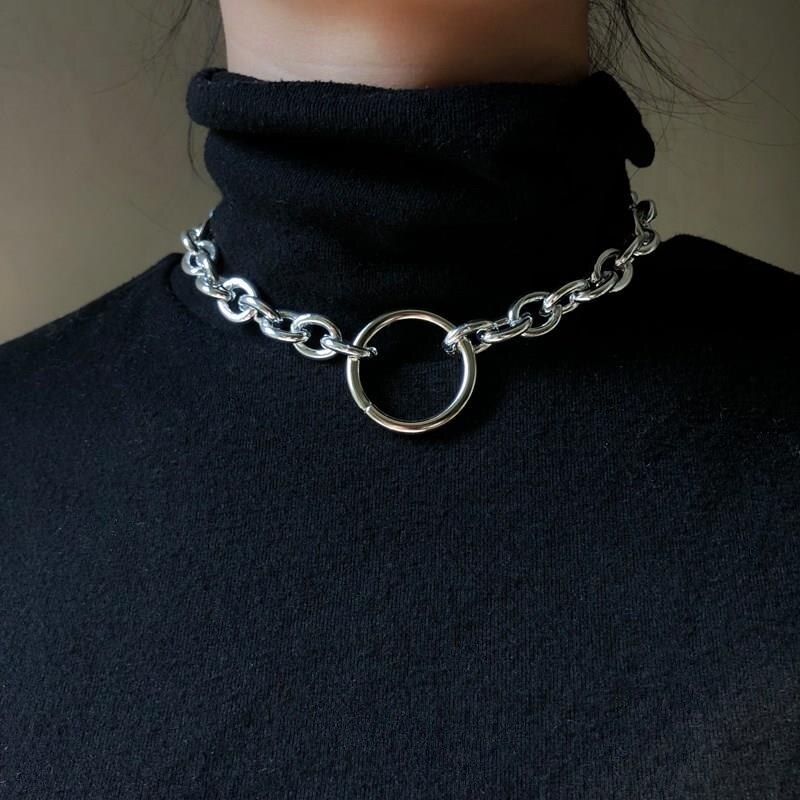 HZ Hüfte Hop Neue Thick Sperre Kette Geometrischen Hohl Kreis Metall Punk Halskette für Frauen Männer Goth Harajuku schmuck