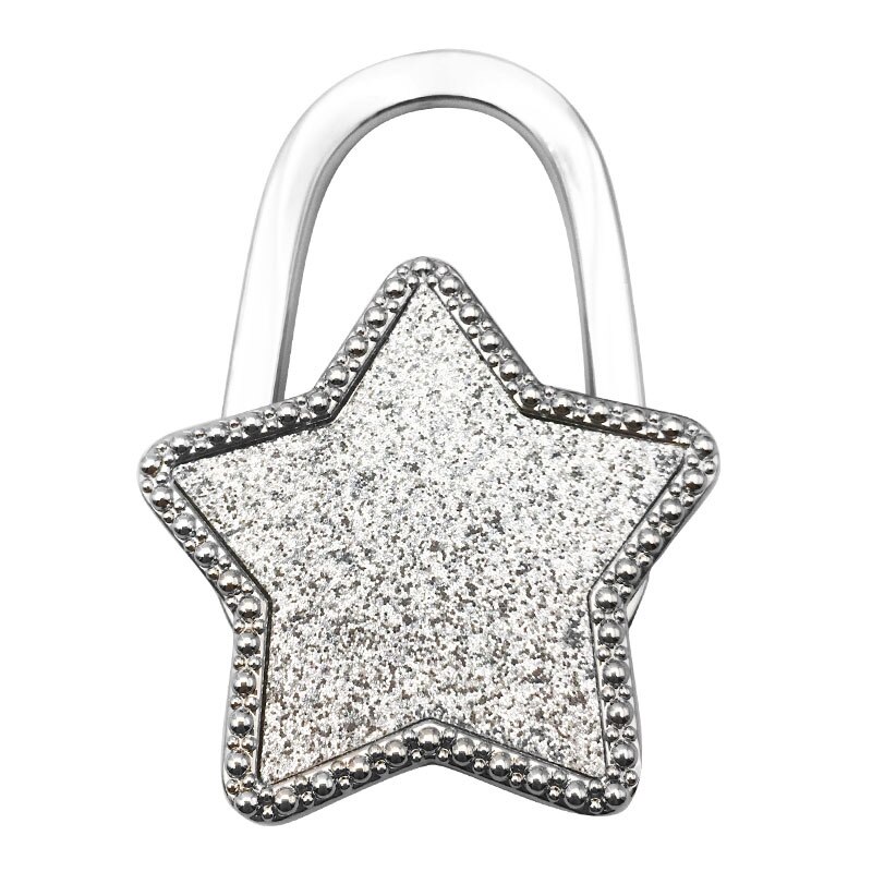 Gancho de bolso de mano portátil, colgador de bolsa plegable de escritorio, soporte de bolso, novedad, Star Degsin: Plata