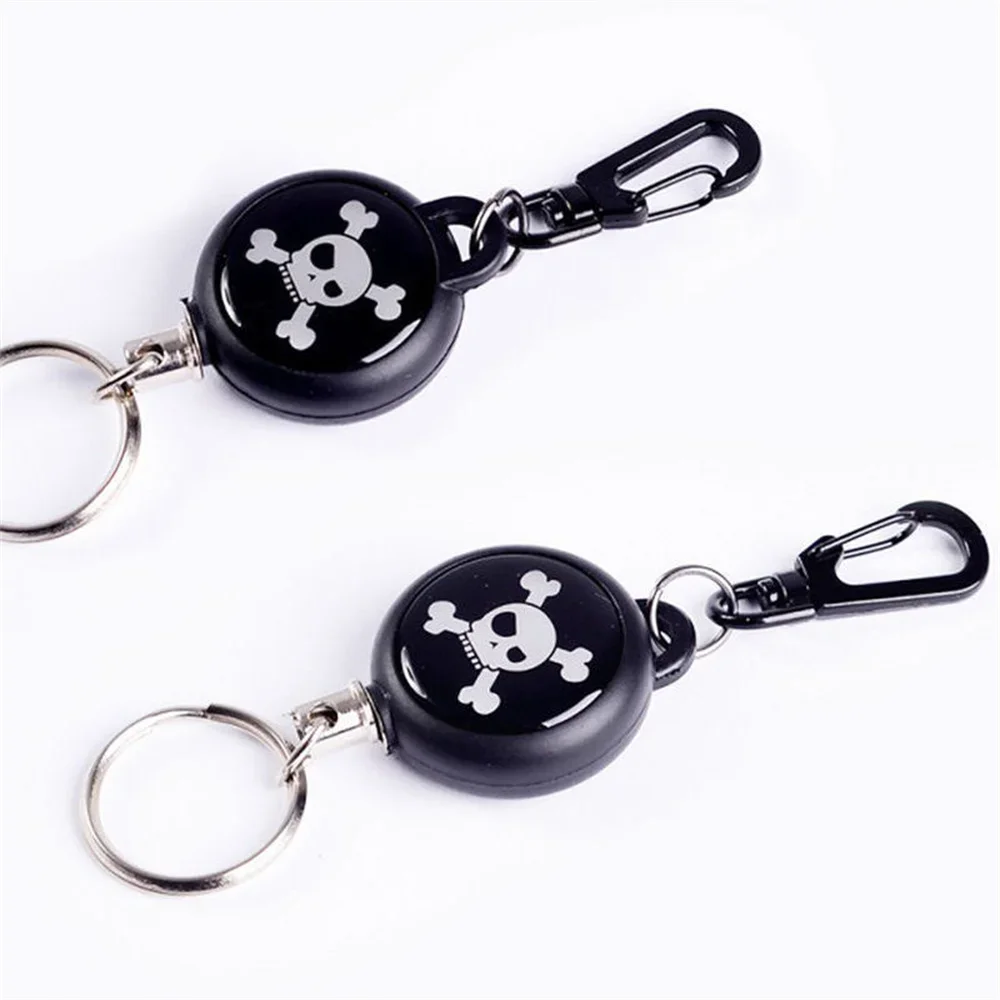 LLavero retráctil negro, llavero con insignia de identificación antipérdida con cuerda de alambre de acero elástica, accesorios para mochila, herramienta para exteriores: BLANCO