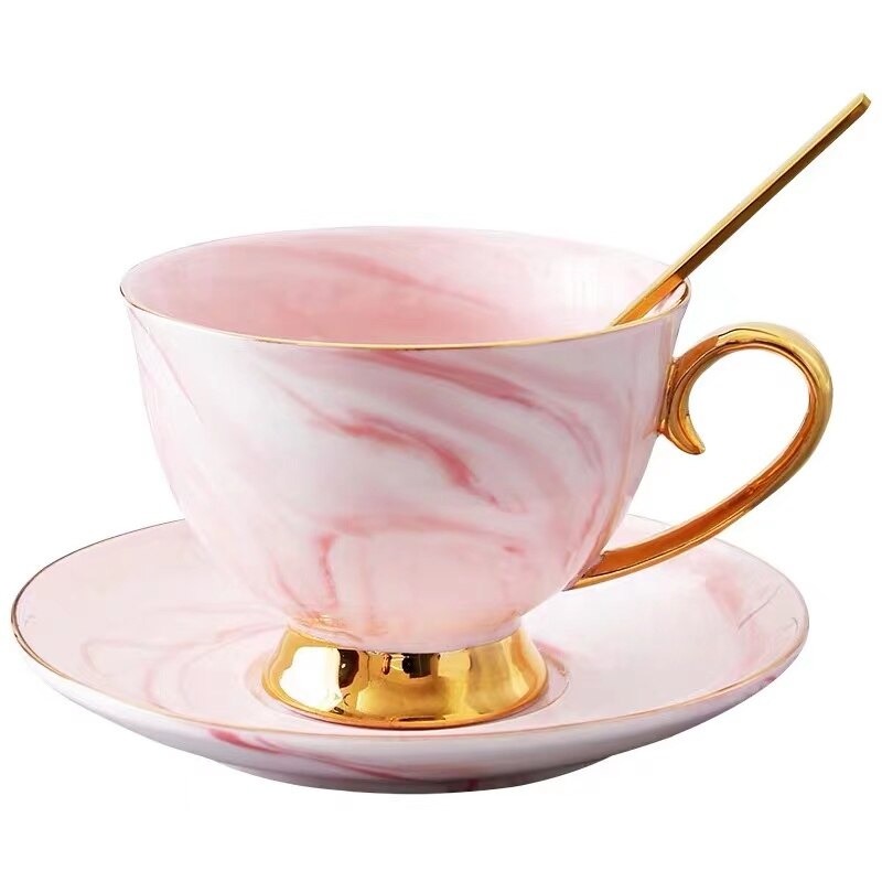 European luxury coffee cup and saucer set gold afternoon tea cup coffee cup milk cup home office marble ceramic cup