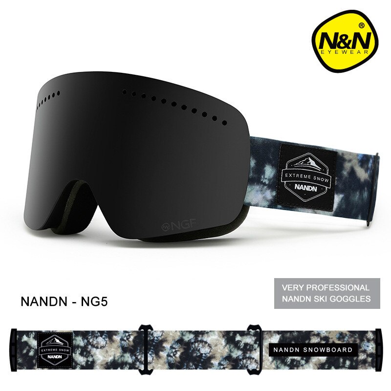 Nuovo stile inverno donna occhiali da sci doppio UV400 antiappannamento maschera da sci grande occhiali da sci uomo occhiali da neve occhiali da snowboard: NG5 Black Black