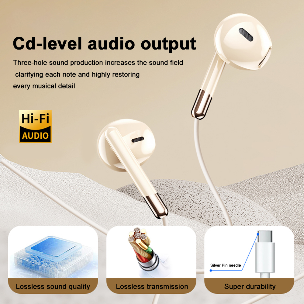 Tipo C Cuffie cablate HiFi Stereo Surround Sound Auricolari da 3,5 mm USB C Cuffie musicali per Samsung Galaxy S24 S23 S22 iPhone 16