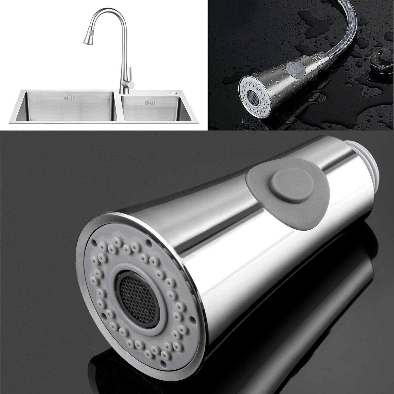 Zilver Water Kraan Spuit Tuiten Vervanging Douche Badkamer Aanrecht Pull-Out Schakelaar Douchekop 1/2 "Standaard Aansluiting