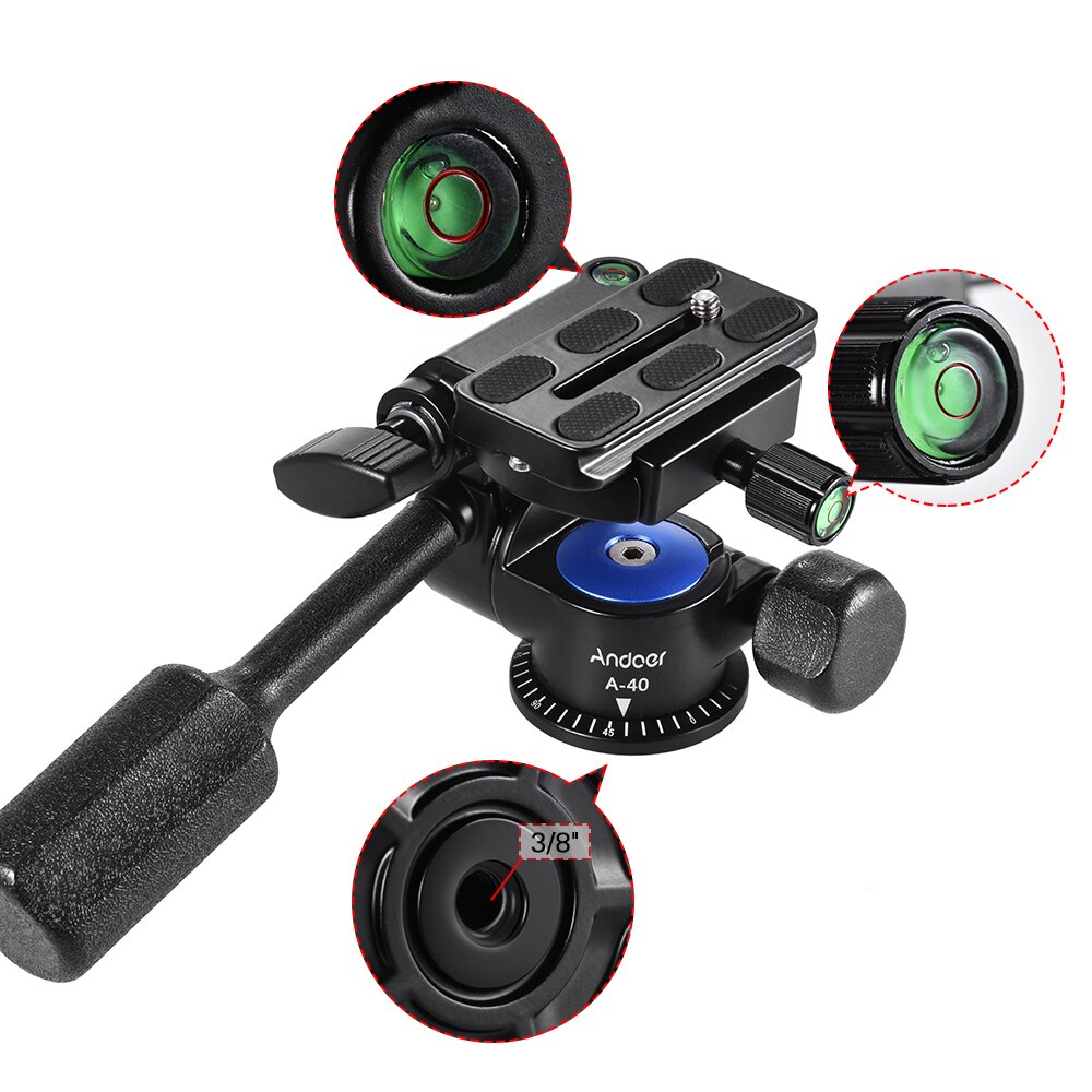 Andoer A-40 3 voies caméra trépied tête aluminium 360 panoramique photo amortissement tête pour Canon Nikon Sony trépied monopode curseur