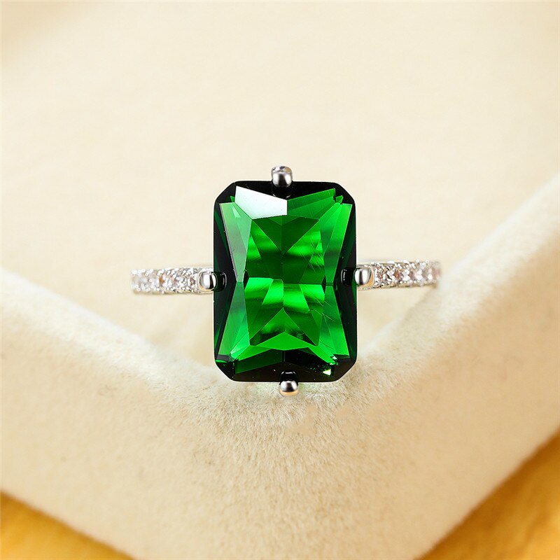Vintage Weibliche Regenbogen Kristall Stein Ring Klassische Silber Farbe Dünne Hochzeit Ringe Für Frauen Charme Braut Platz Engagement Ring: 6 / green