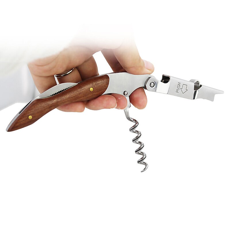 Multifunctionele kurkentrekker wijnflesopener roestvrij staal palissander snijder din 889
