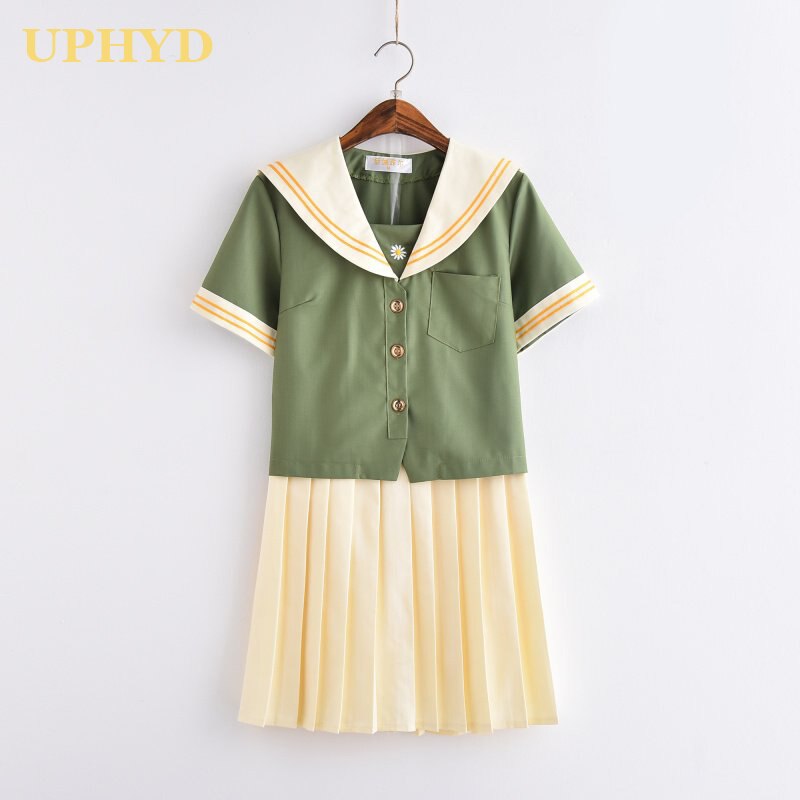 Uniforme de escuela secundaria verde para niñas, uniformes de Sailor, estilo pijo