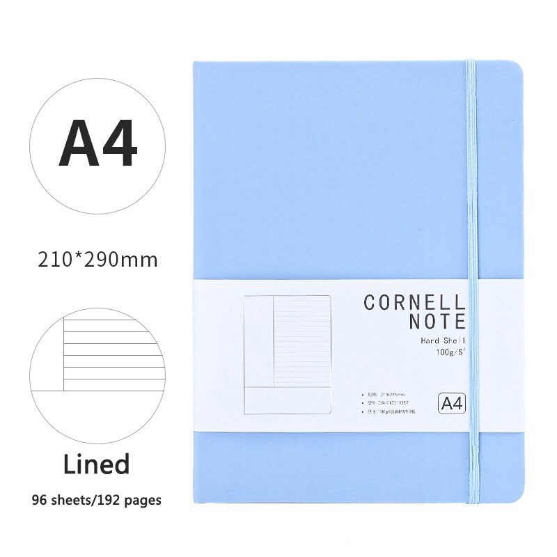 Tehokkuussuunnittelija 100 gsm cornell muistiinpano bullet katkoviiva päiväkirja  a4/a5 192 sivua rivitetty / ruudukkomuoto klassinen toimisto- ja koulumuistivihko: Skyblue-line -a4