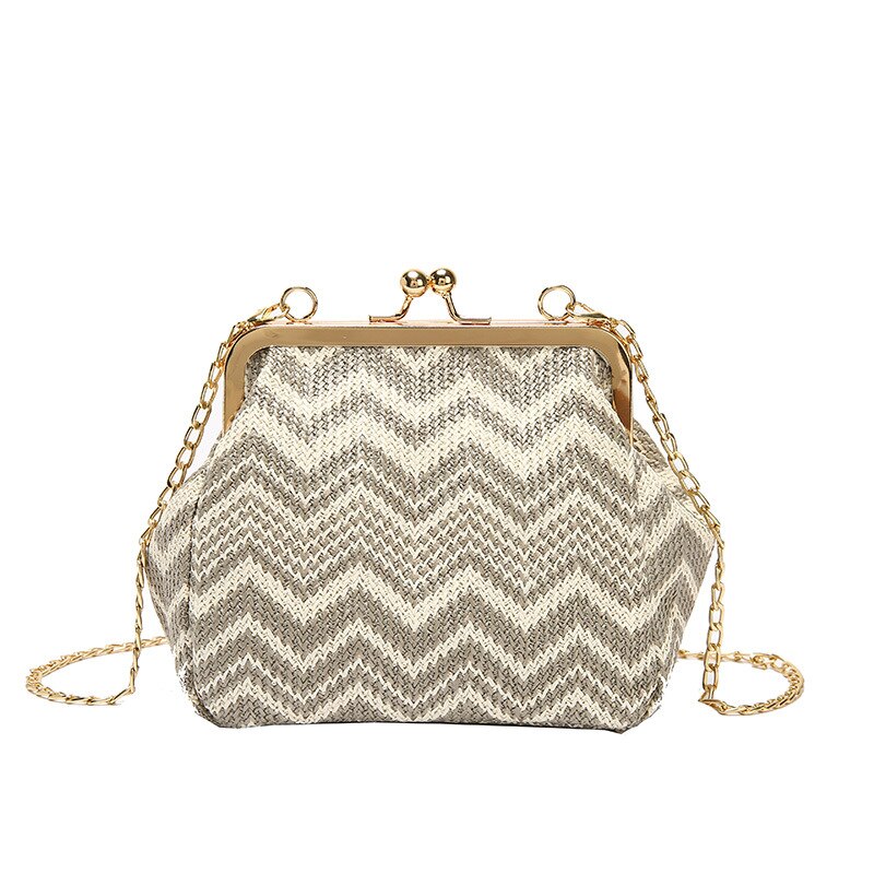 Geweven tas strandtas reistas dames schoudertas crossbody tas schelpvormige dames handtassen: Wit