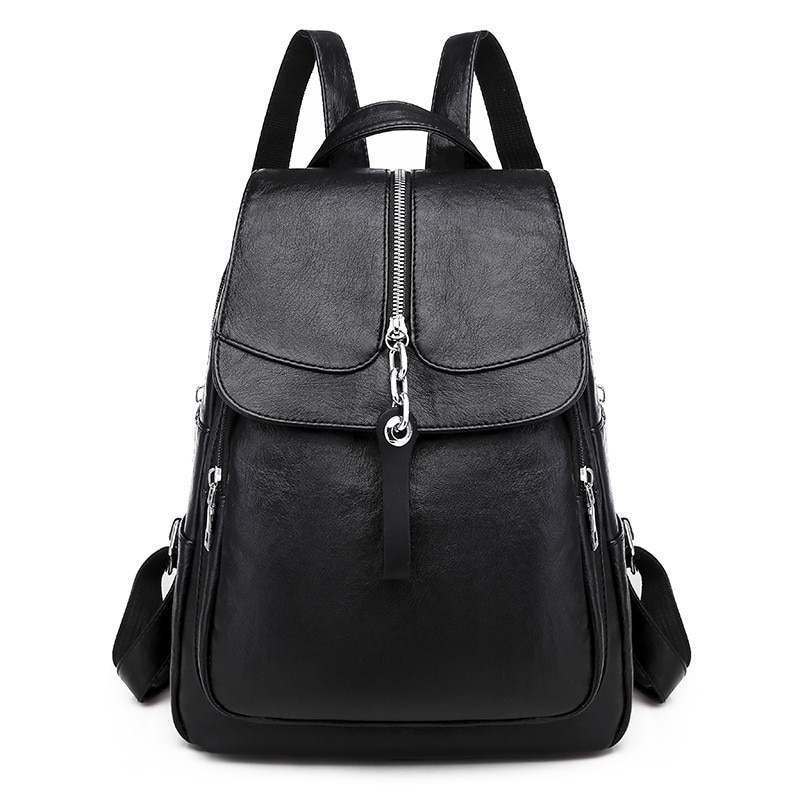Glidelås dame ryggsekker mochila kvinnelige reiseryggsekker svart skinn skolevesker for tenåringsjenter laptop packback