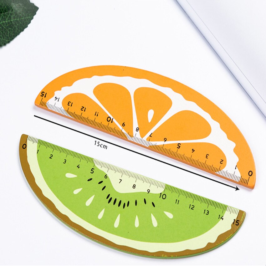 1 st/lot kawaii tecknad frukt apelsin citron kiwi raka linjaler i trä ritverktyg pappersvaror skolmaterial 15cm