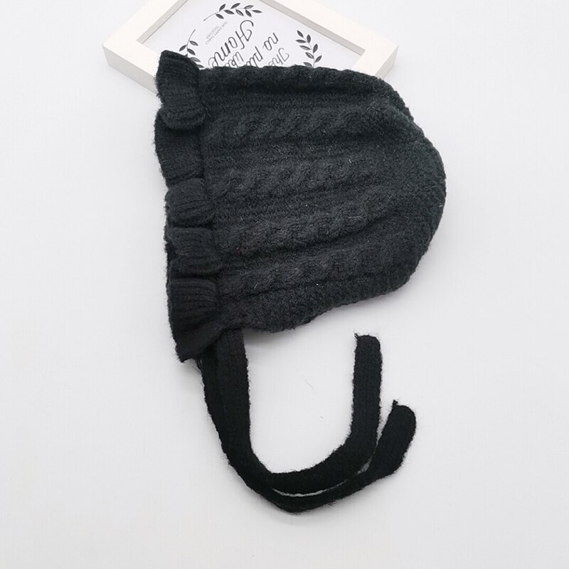 LXA-Winter Baby Girls Toddler Solid Print Hats With Ruffle Casual Caps Headwear: Black