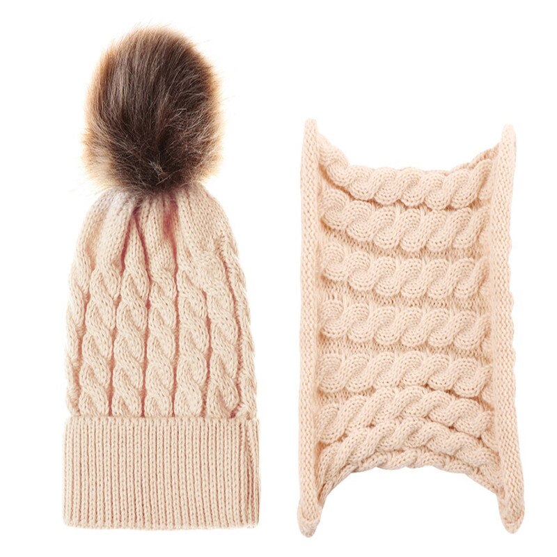 2 st/set unisex vintermössor stickad mössa och halsduk för 0-3 år gamla barn studenter mössor kepsar: Beige