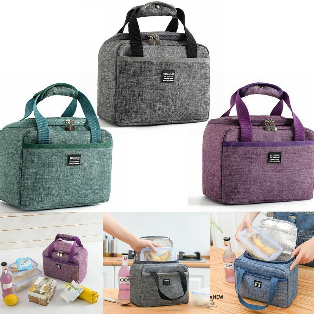 Portable Lunch Bag Thermal Insulated Lunch Box Tote Cooler Handbag Bento Pouch Dinner Container School Food Storage Bags