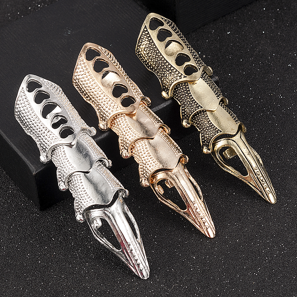 2022 NEW Cool Boys Punk Gothic Rock Scroll Joint Armor Knuckle Metal Full Finger Ring oro cosplay anello fai da te decorazione di Halloween