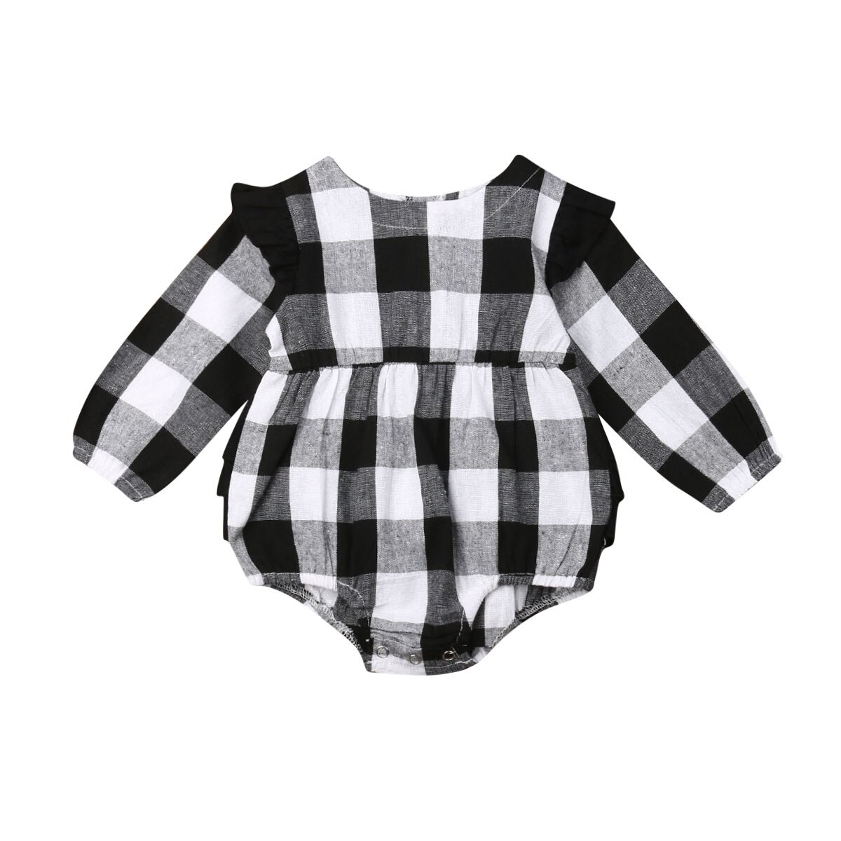 Xmas Toddler Baby Girl Boys Plaid Bodysuits Clothes Long Sleeve Ruffles Christmas Jumpsuit Outfit 0-18M: Black / 6M