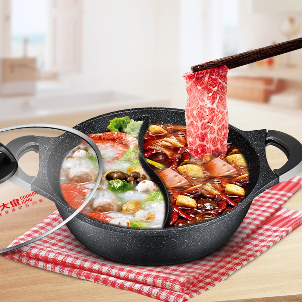 Fornuis King Anti-aanbak Hotpot Met Deksel Koken Pot Graniet Pot Siliconen Handvat Inductie 30Cm, gratis -Lepel En Lekkende Lepel: Default Title