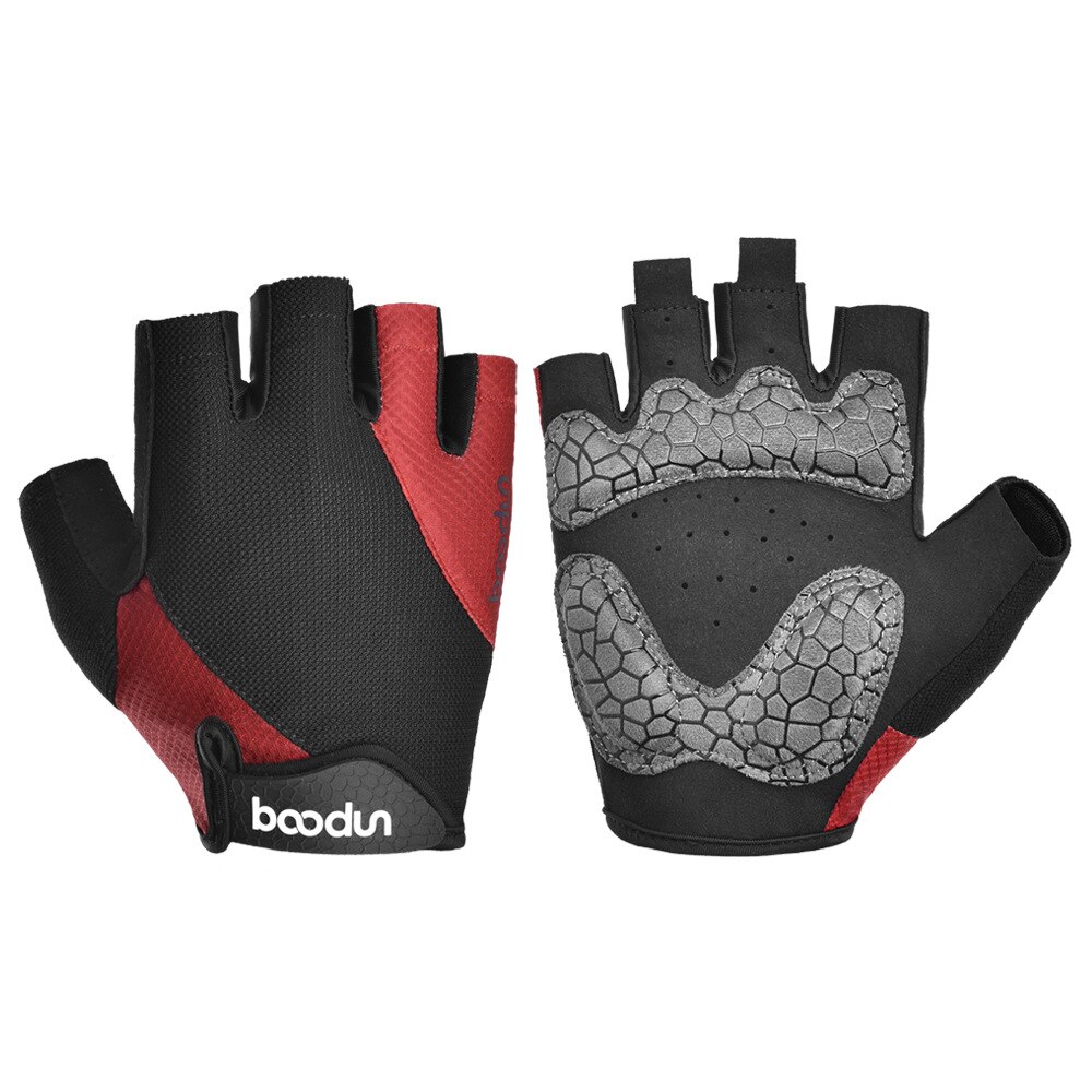 BOODUN Summer Men Women Cycling Gloves Half Finger Gym MTB Hand Gloves GEL Breathable Pad Road Mountain Bike Bicycle Glove: Red / XL