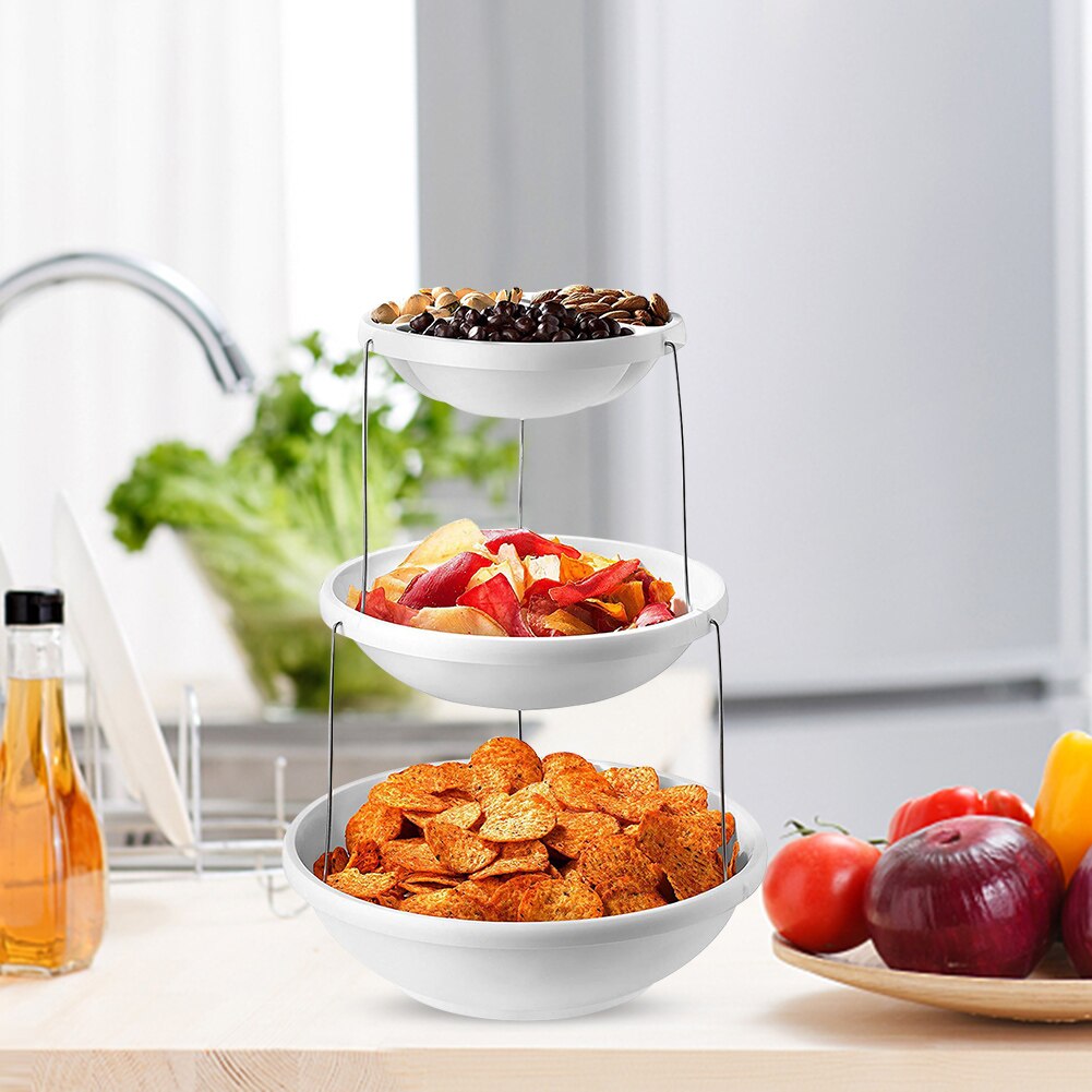 Buffet Presentation Tray 3 Tiers Fruit Plate Desserts Holder Telescopic Serving Tray Storage BasketFruit Bowl Table Plates