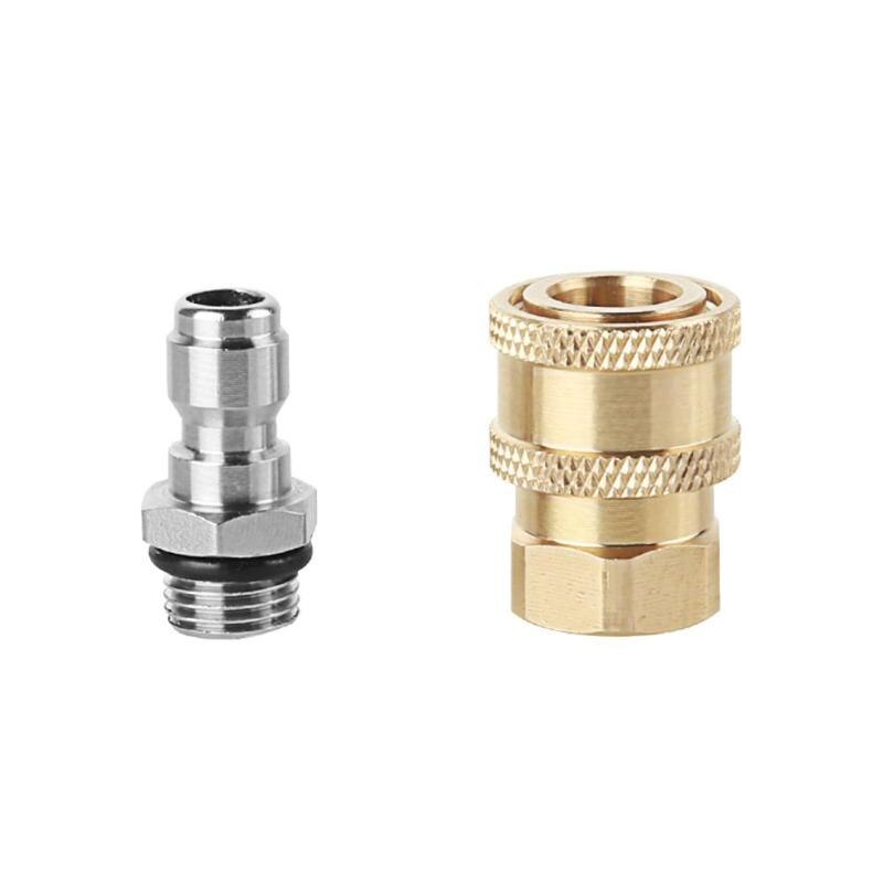 High Pressure Washer M14x1.5mm Brass Connector 1/4+Quick Release Coupler Male Female Connector for Pressure Washer Gun Nozzle: Gold