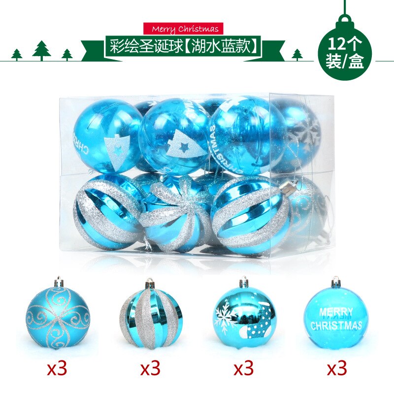 12 stk / pakke flerfarvet pvc 6cm juledekoration hængende ornamentkugle til juletræ bryllupsfødselsdagsfest hjemindretning: Blå