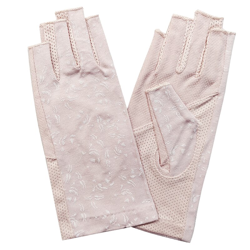 Mode Vrouwen Katoen Dot Zomer Vingerloze Half Vinger Anti-Skid Zon Bescherming Afdrukken Anti-Uv Dunne Korte Rijden handschoenen: 42BPink