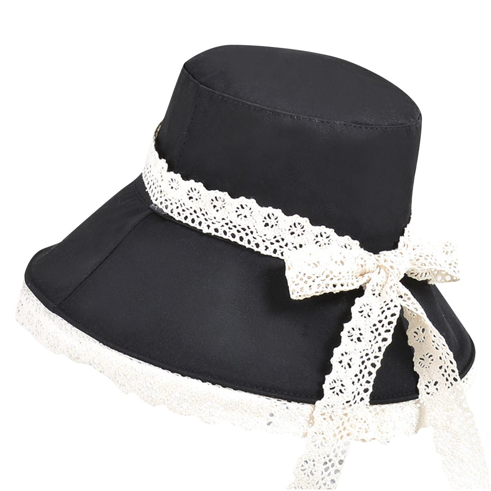 Zomer Vrouwen Vouw Kant Mode Outdoor Zonnescherm Hoed Bekken Hoed Visser Hoed Strand Ademende Zonnebrandcrème Hoed: Black
