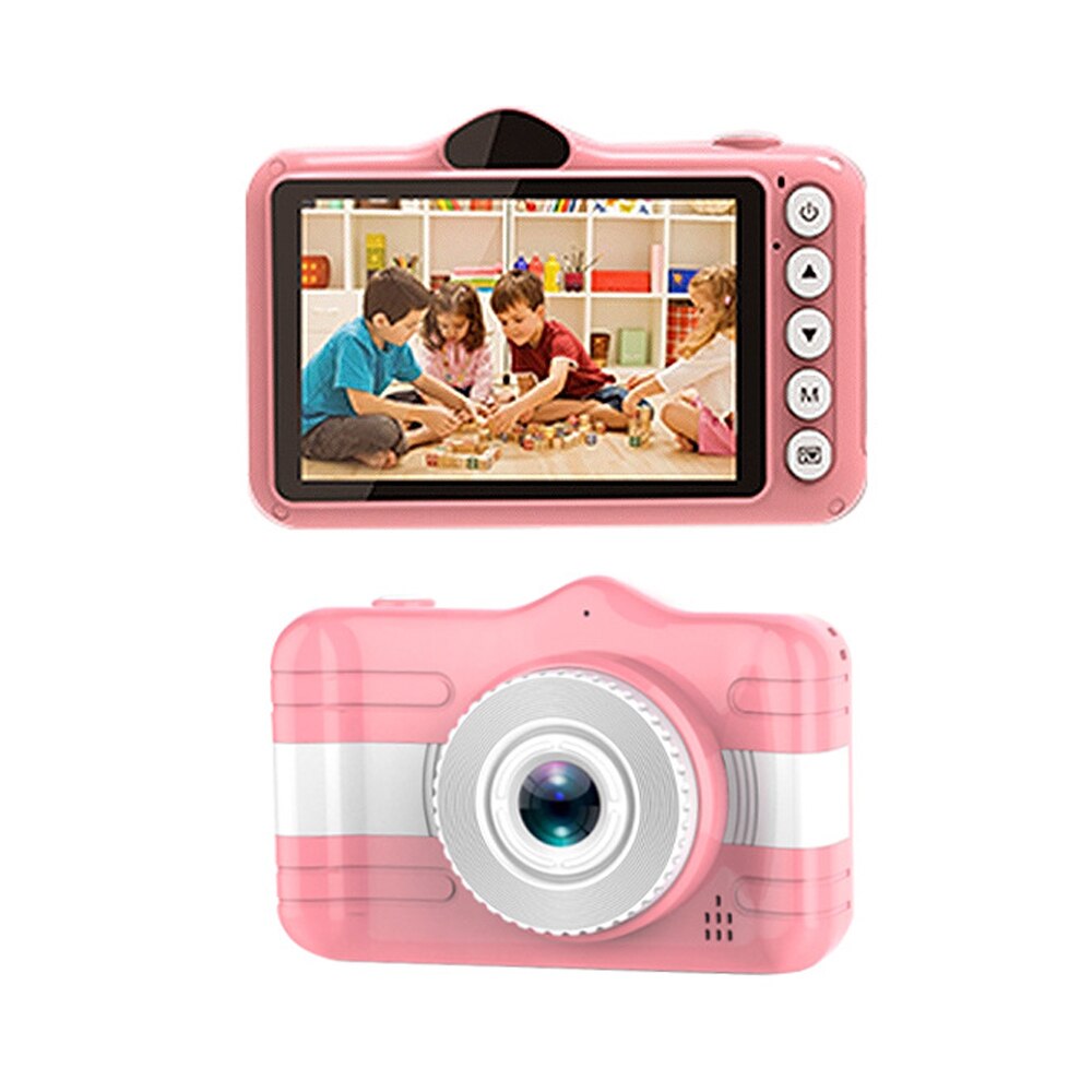 Selfie kamera legetøj til børn tegneserie 3.5 tommer 1080p mini digitale kameraer optager video børn pige dreng fødselsdag: Lyserød