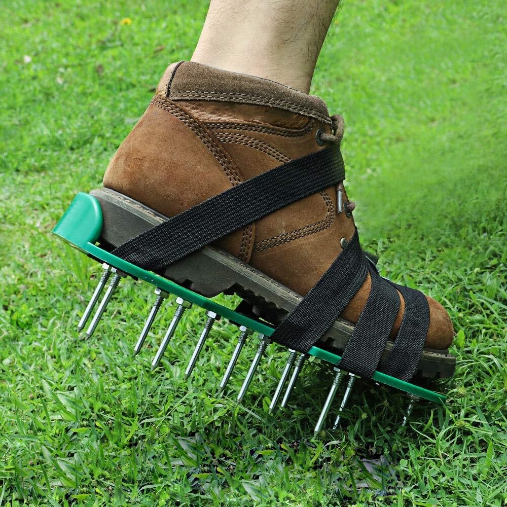 Lawn Aerator Shoes Garden Yard Lawn Care Heavy Duty Spiked Aerator Strap Sandal Shoes Lawn Soil Scarification Tools