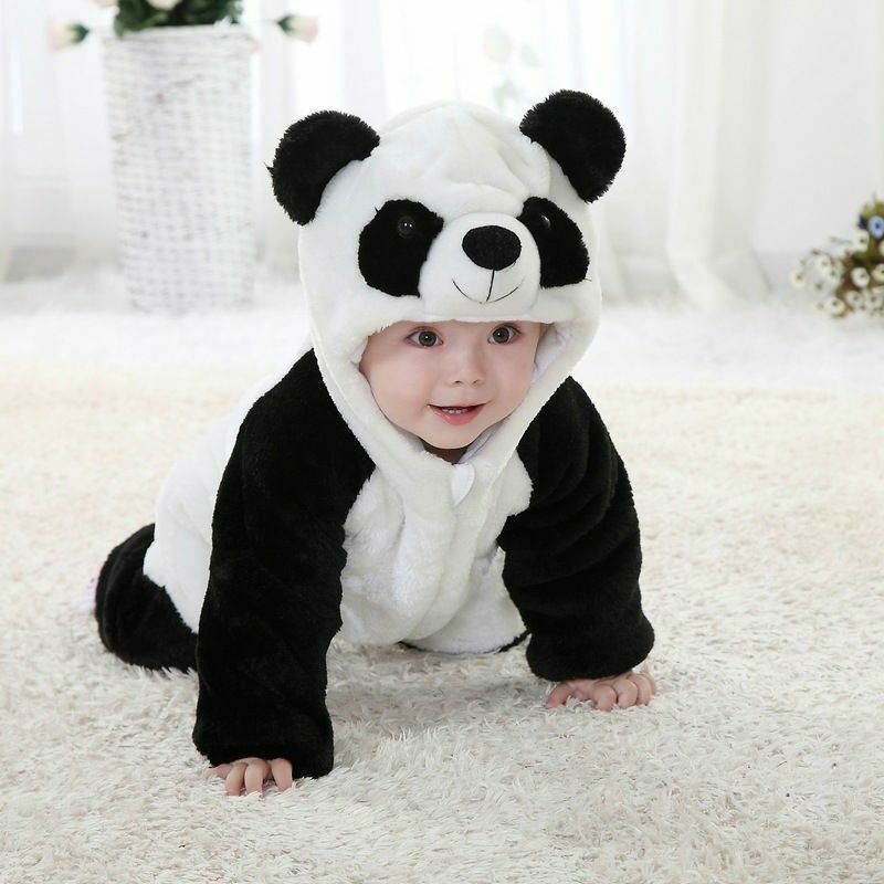 Vêtements Panda 3D pour bébés filles | Joli barboteuse à manches longues, combinaison fermeture éclair, une pièce pour bébés filles 0-3T