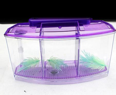 Pecera acrílica de tres divisiones, pecera Betta, luz Led para acuario, Incubadora, caja de cría, pecera Guppy, pecera, casa reptil de tortuga: Azul