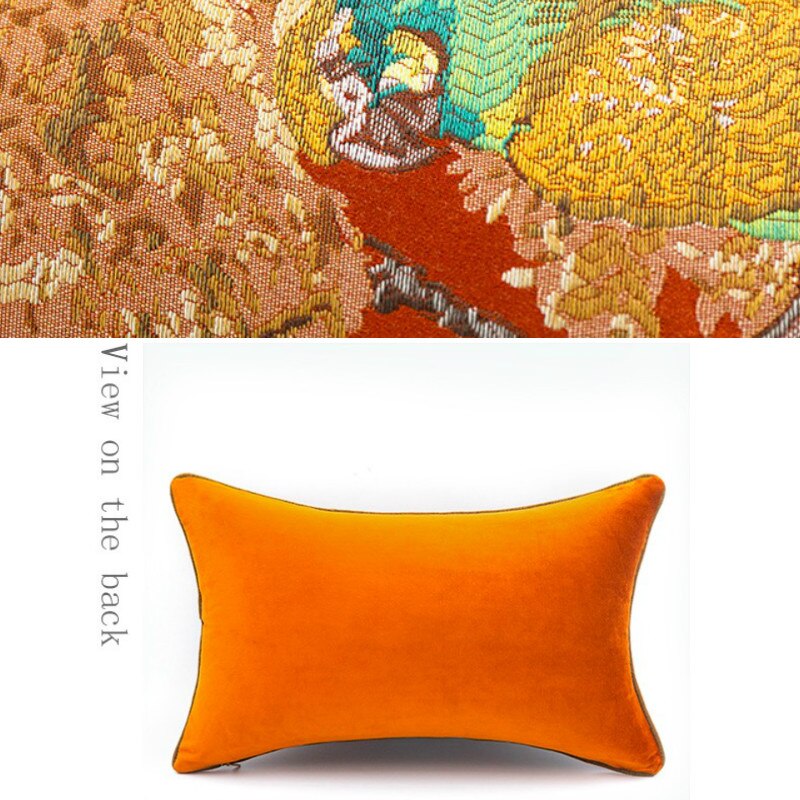 Dunxdeco pudebetræk dekorativ pudebetræk vintage kinesisk stil dyresamling leopard papegøje broderi orange coussin