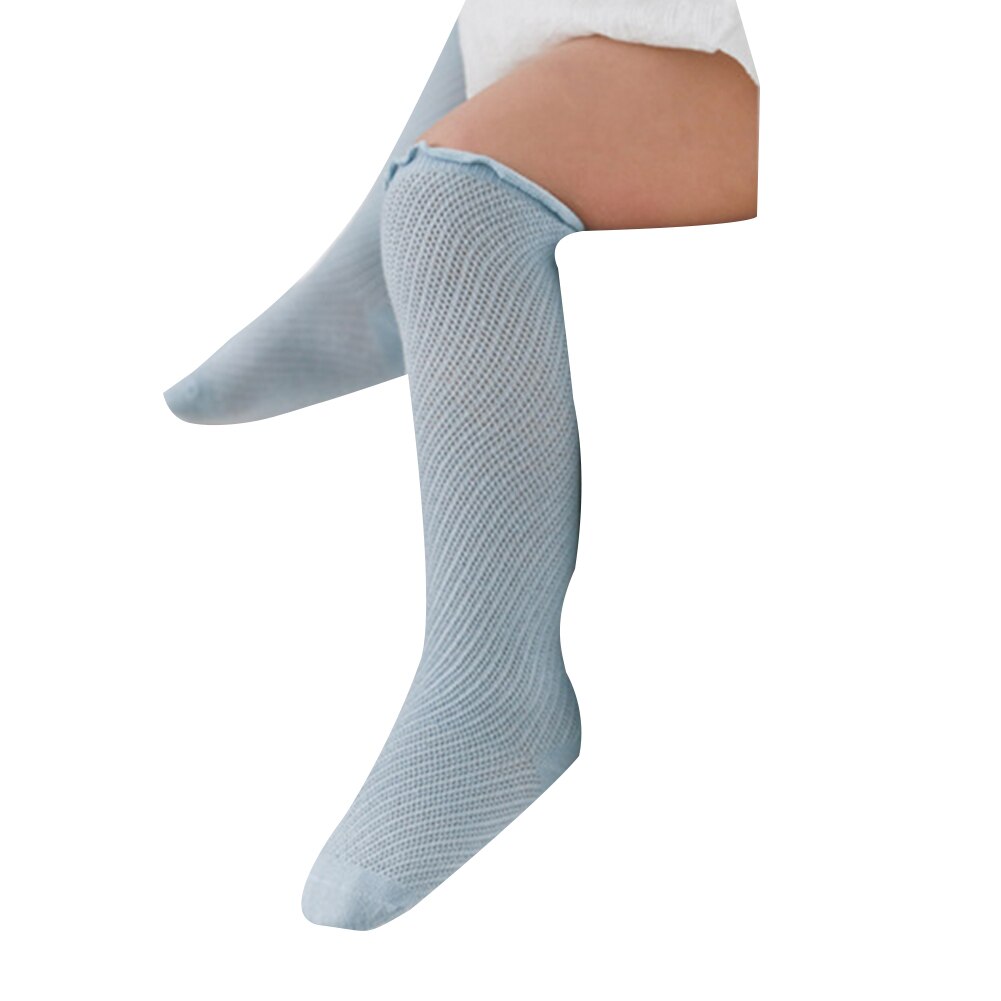 1 paire nouvelle bébé filles genou chaussettes hautes couleur unie Frill tricot doux chaussettes pour 0-5 ans
