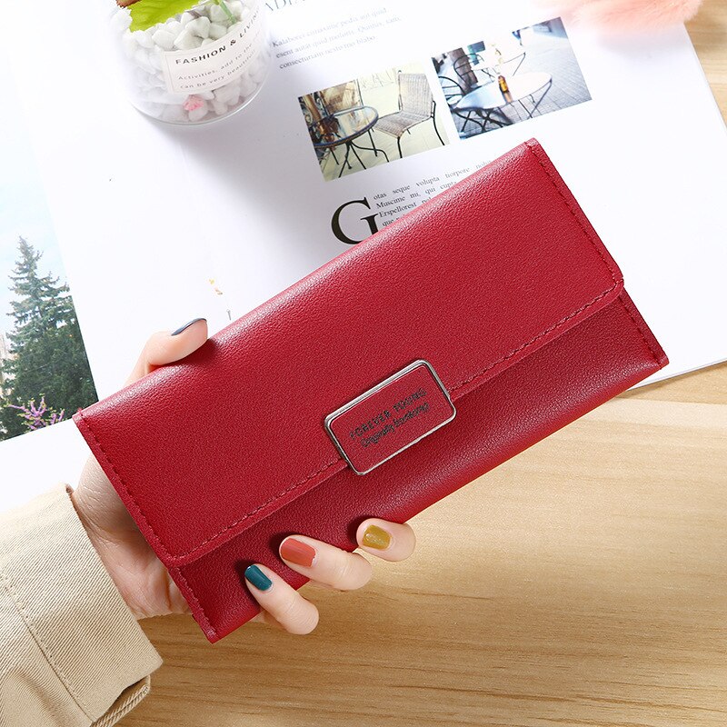 Kaarthouder portemonnee dames lange portemonnee pure kleur clutch tas pu leren portemonnee telefoonkaarthouder tas: Rood