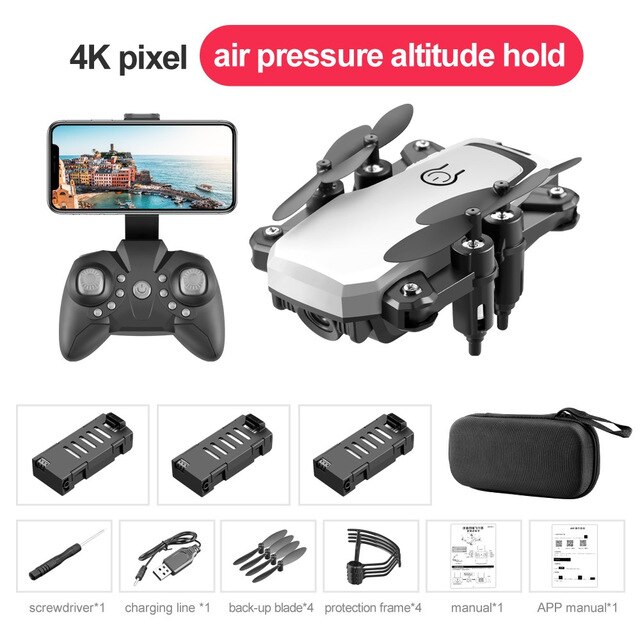 Mini Drone Met Hd Camera Pocket Wifi Rc Quadcopter Selfie Opvouwbare Dron Kinderen Outdoor/Indoor Speelgoed: White 4K 3B Bag