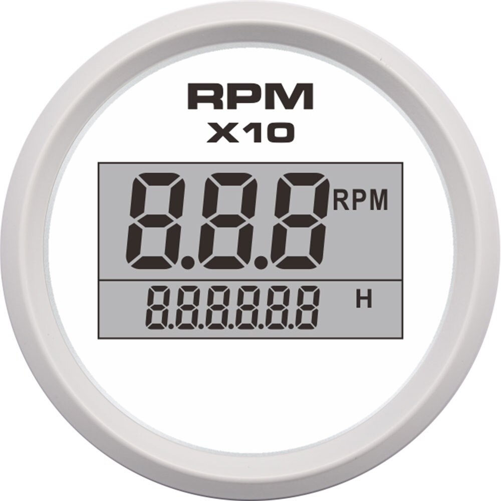 8 färg 52mm digital varvräknare för utombordare motorcykel marin bil lastbil båt varvräknare timmätare vattentät 0-9990 rpm: Vit