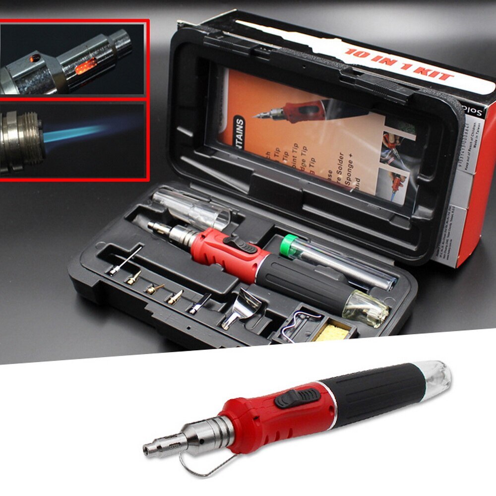 Soldering Iron 10 in 1 Soldering Iron Set Butane Gas Iron Welding Torch Kit Tool Butane Soldering Iron Torch#9^1^1