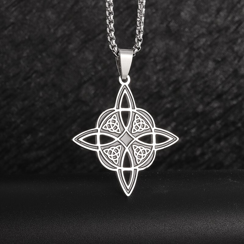 Stainless Steel Vintage Irish Celtic Trinity Knot Pendant Wiccan Witch Knot Moon Star Totem Necklace Men's Lucky Jewelry: Dark Gold