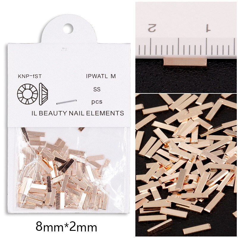 100 st/påse guldtacka silver svart 3d metall nageldekorationer legering berlocker för naglar tillbehör tillbehör verktyg 5 längder: 8mm roséguld