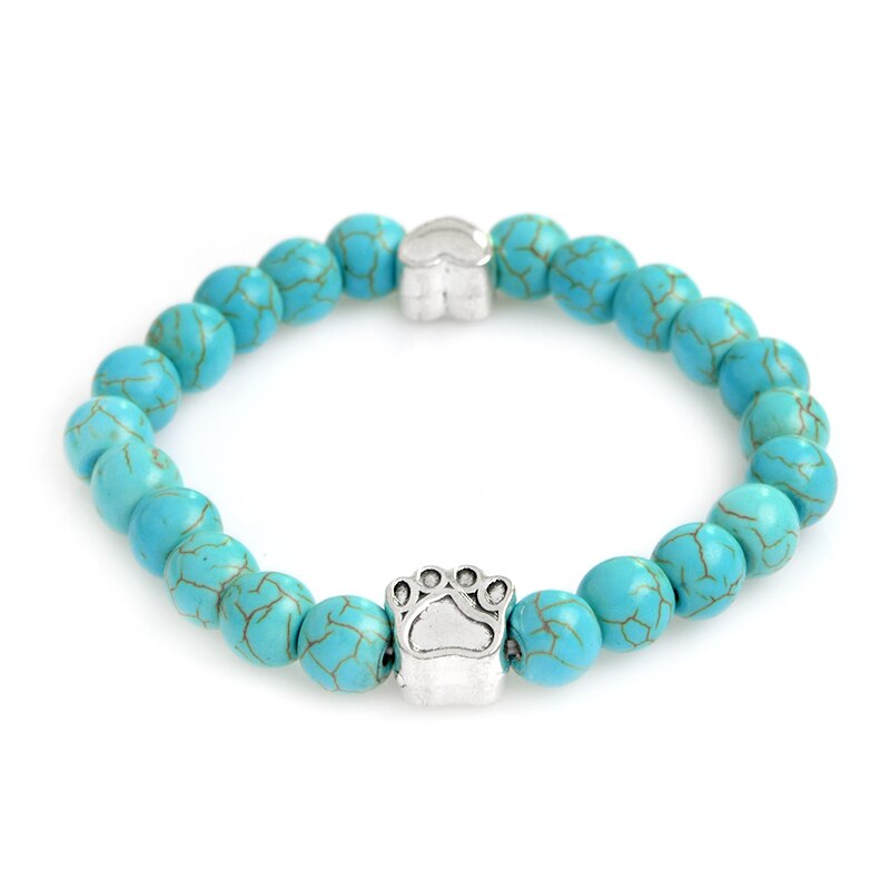 Joyería QIHE pequeño Anitique amuleto de pata pulsera de piedra Memorial para mascotas gato amantes de los perros de la joyería para hombres mujeres Unisex: blue