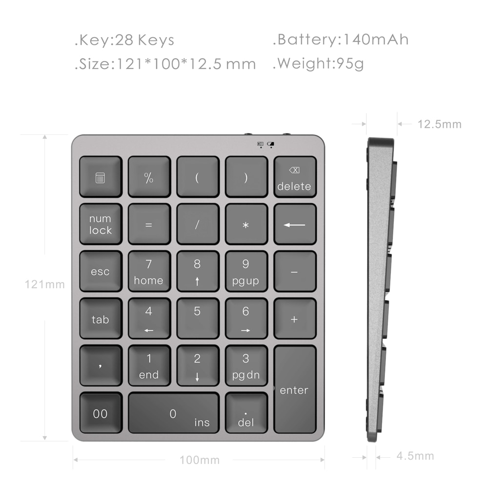 Avatto Oplaadbare Bluetooth Draadloze Financial Accounting Numeriek Toetsenbord Keyboard, Aluminium Number Pad Voor Laptop Pc Macbook