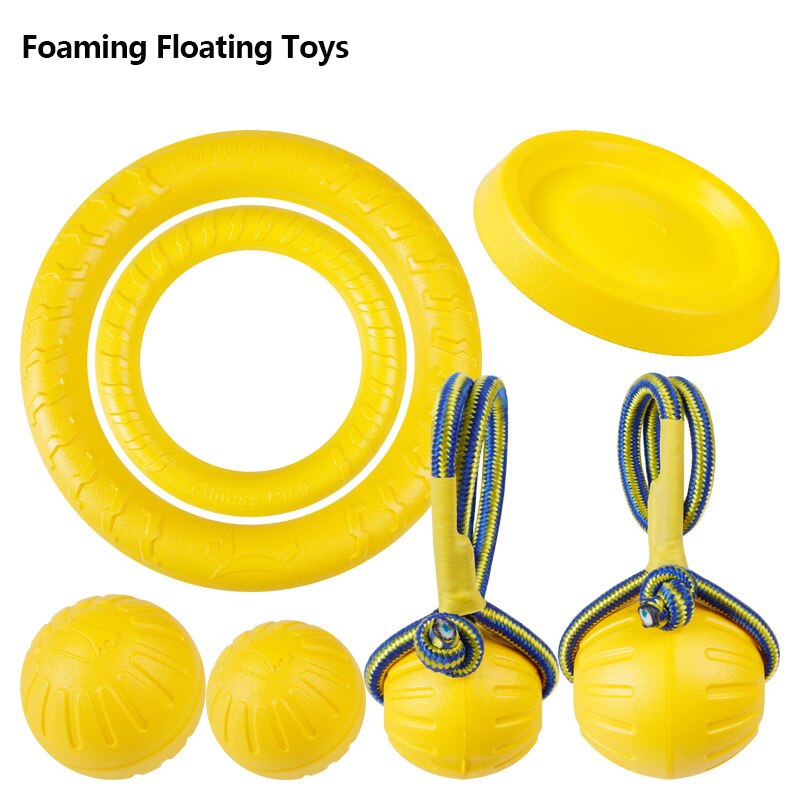 Yellow Pet Toy Dog Training Floating Toys Pet Ball Bite Pull Ring Flying Discs Foam Bite Resistant Dog Interactive Toys: a set