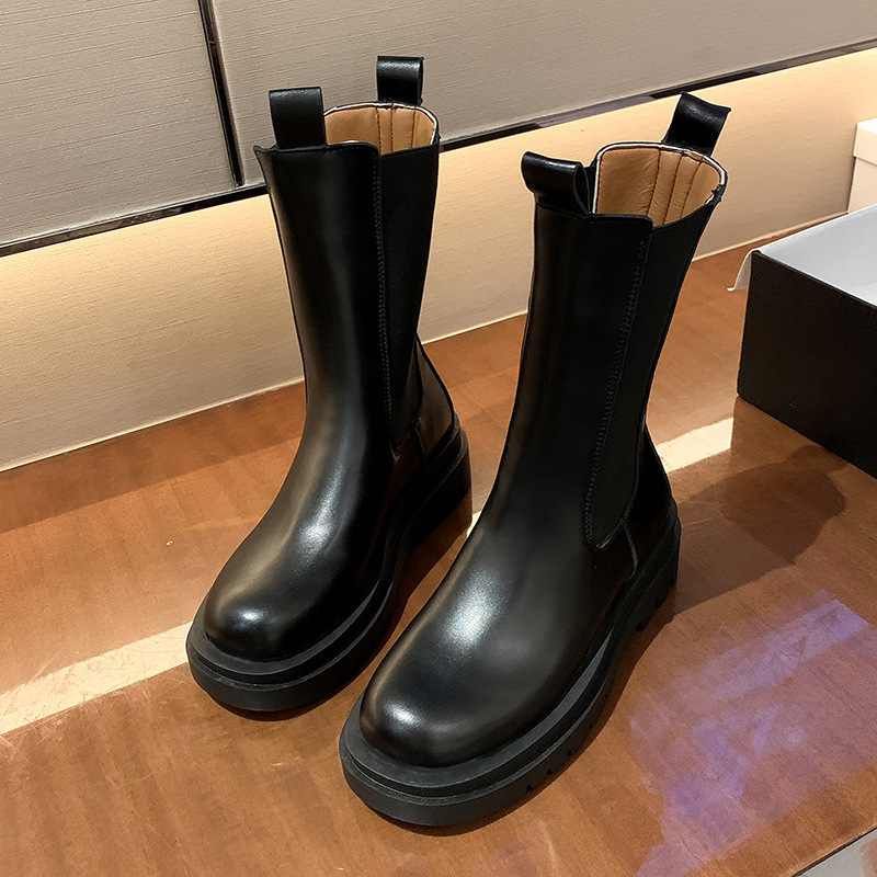 Botas De tela elástica para Mujer, zapatos góticos De cuero blanco, Punk, Chelsea, tacón cuadrado medio, Otoño,: black 908 / 38