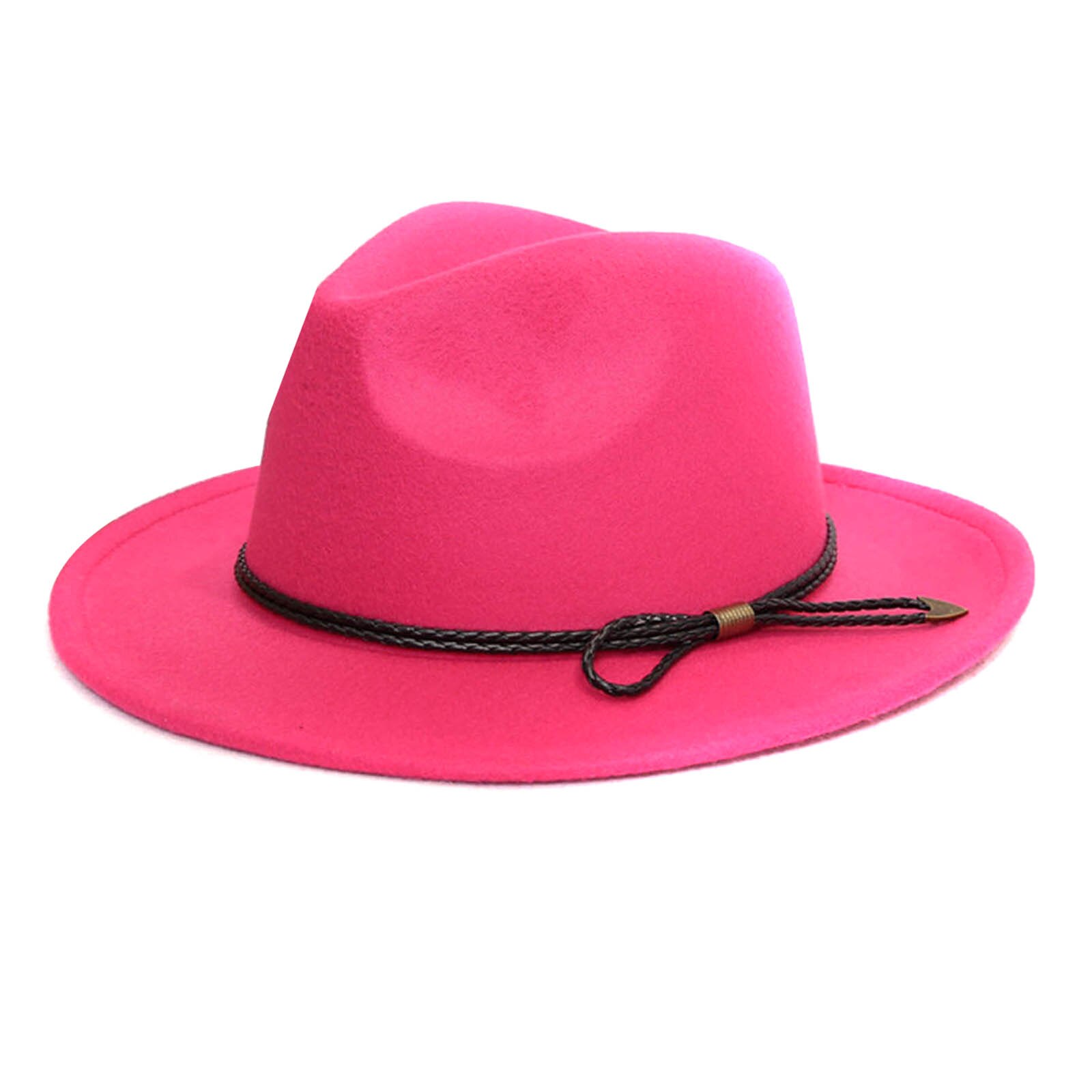 Sombrero de lana con cinturón de borde ancho para mujer, gorro estilo Retro,: rose red